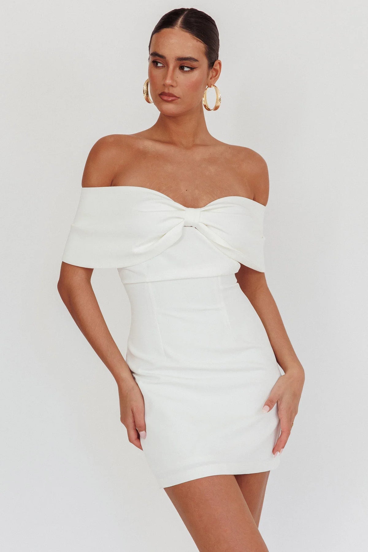 Sweet Caroline Off-Shoulder Bow Mini Dress White