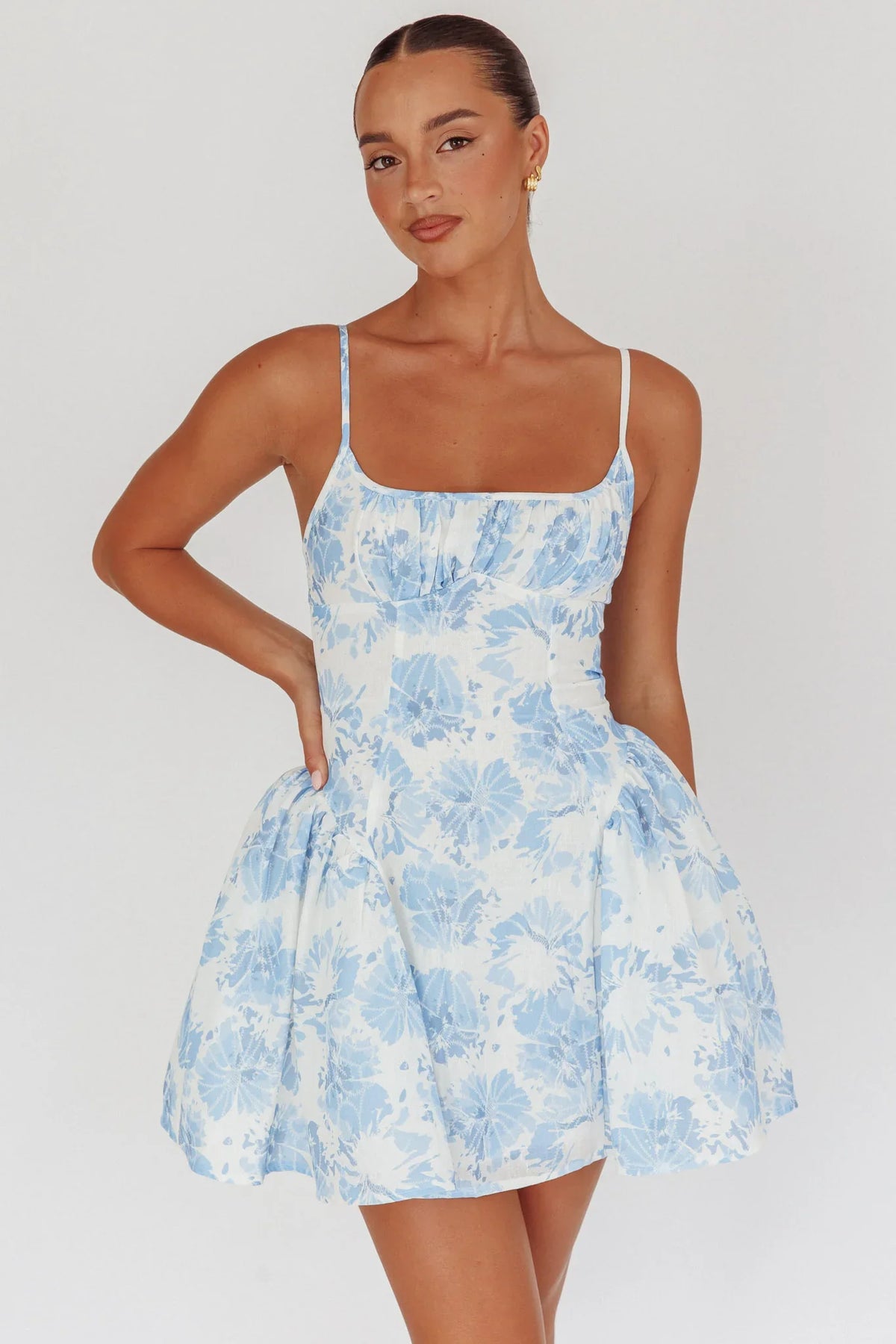 Courting Cami Strap Mini Dress Floral Blue