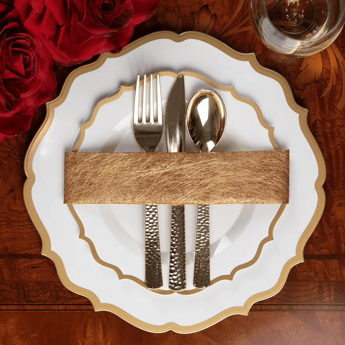 Elegant Plastic Dinner Plates White Gold - 32Pack - Wichita Home Outlet