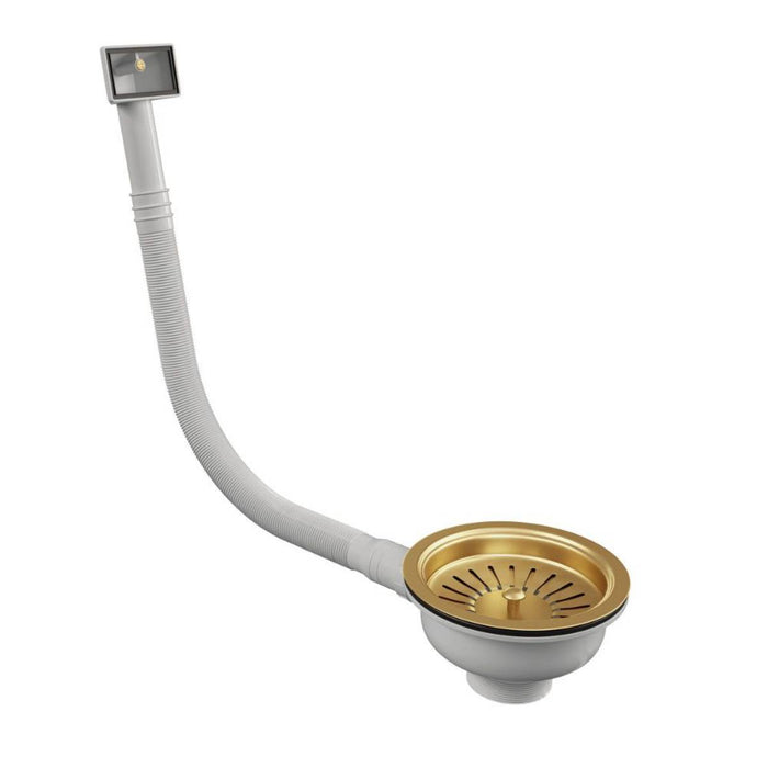 Elite Basket Strainer with Rectangular Overflow - Gold Finish