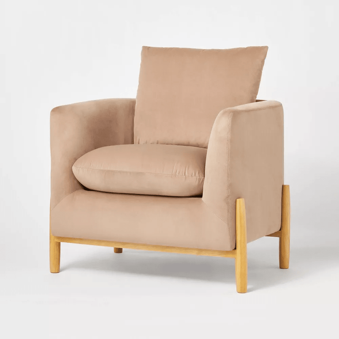 Elroy Accent Chair with Wooden Legs - Brown Velvet - Wichita Home Outlet
