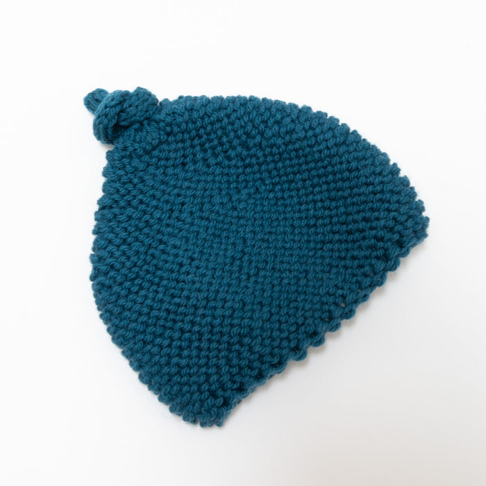 Knitted by Nana Top Knot Beanie - Coastal Blue