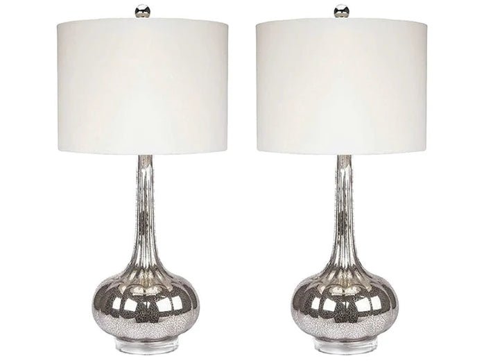 Mercury Antiqued Glass Table Lamps, Set of 2, Silver - Wichita Home Outlet