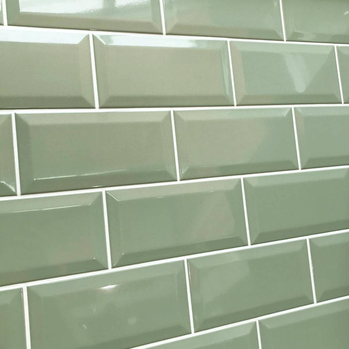 Metro Sage Green Biselado Brillo 10 x 20cm Ceramic Tile - 1sqm perbox