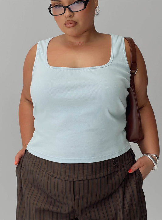 Baseline Square Neck Rib Tank Top Light Blue Curve