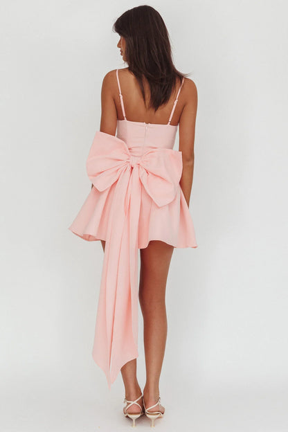 Wilder Oversized Back Bow Mini Dress Pink