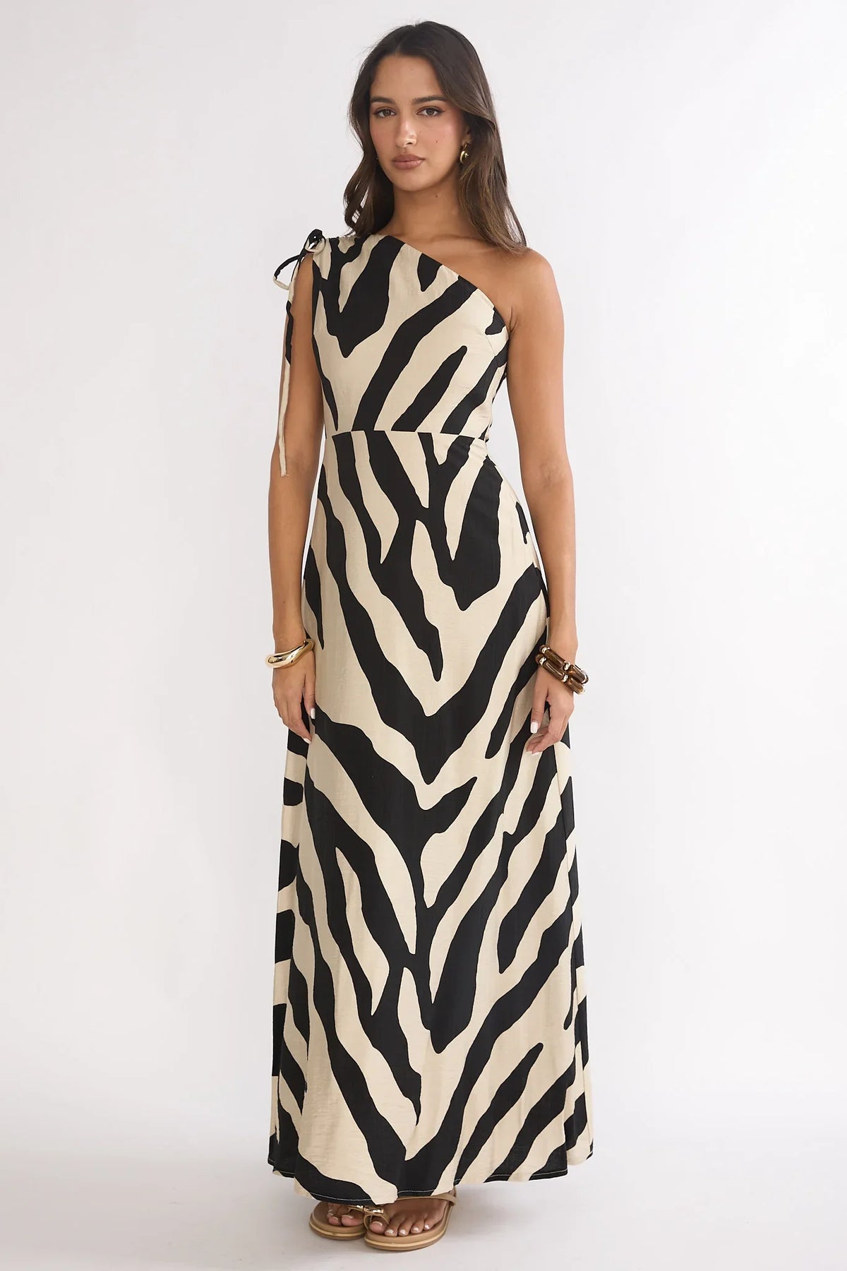 Tavina One-Shoulder Maxi Dress Zebra Black