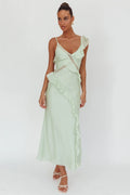 La Estrella Ruffle And Lace Trim Maxi Dress Sage