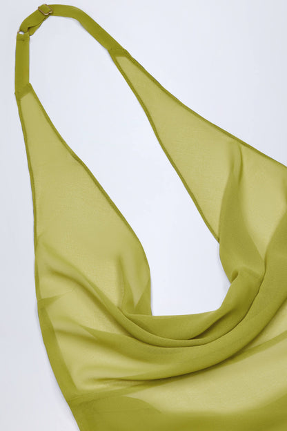 Cowl-Neck Backless Mini Dress in Olive Green