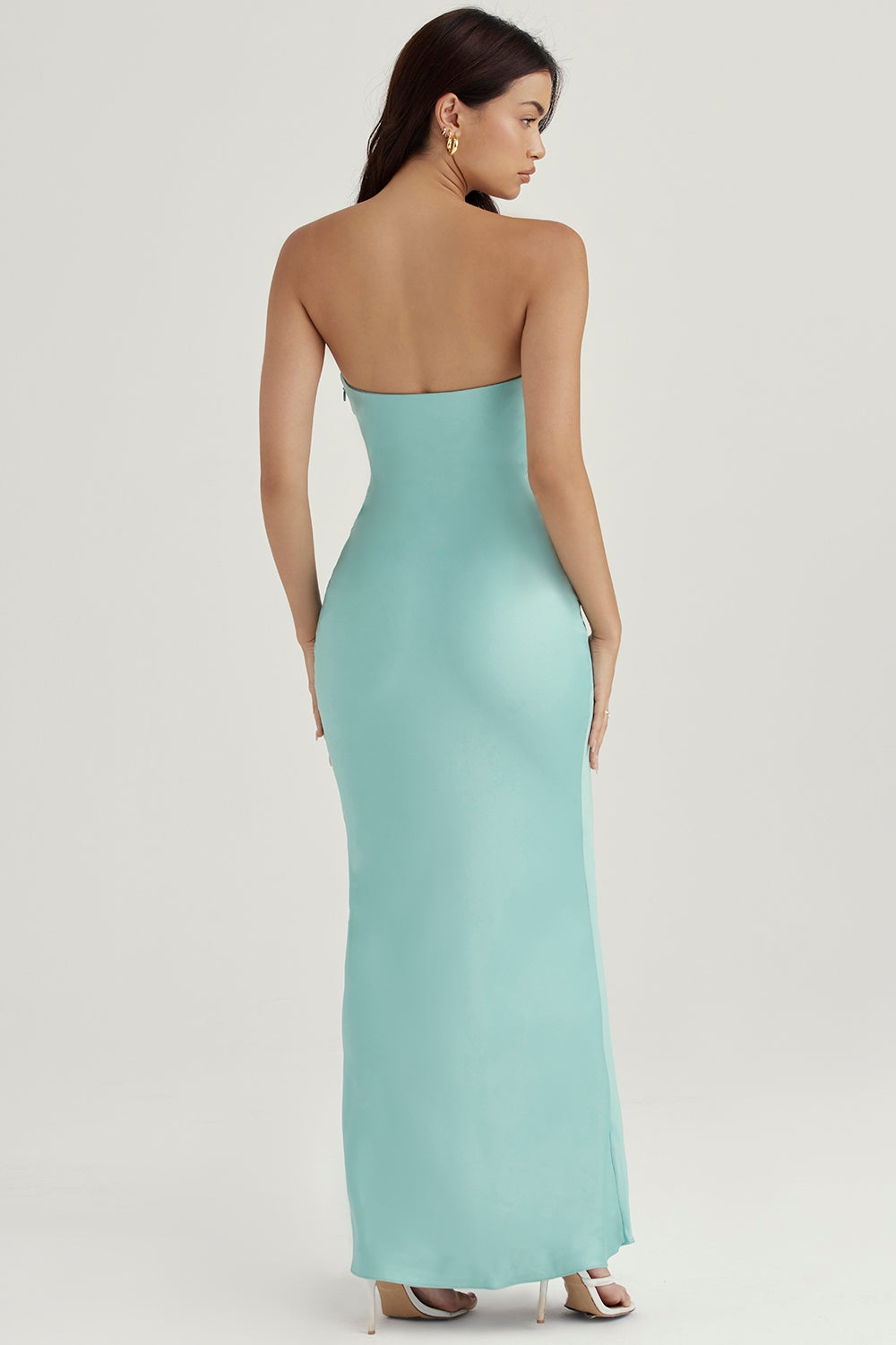 jade satin strapless maxi dress
