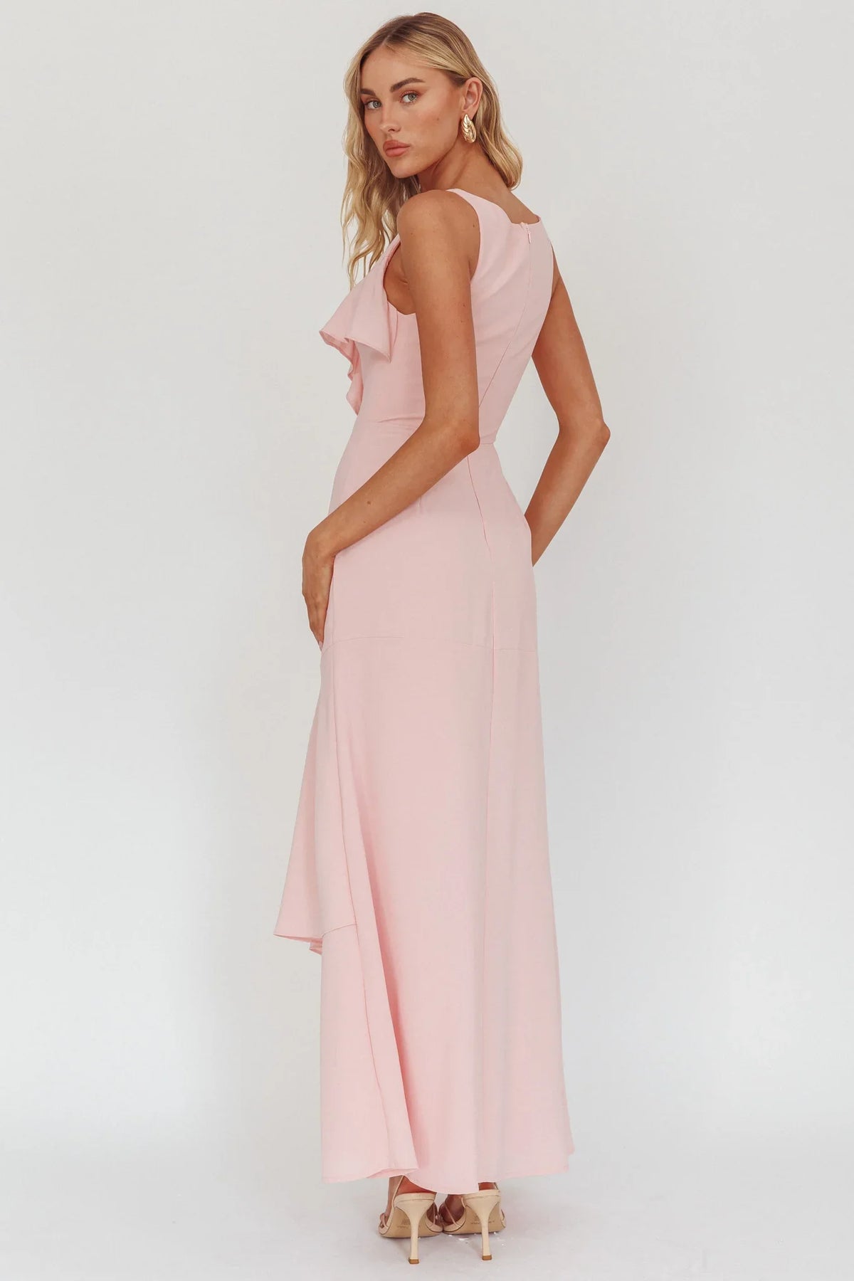 Firelights Ruffle Trim Maxi Dress Pink