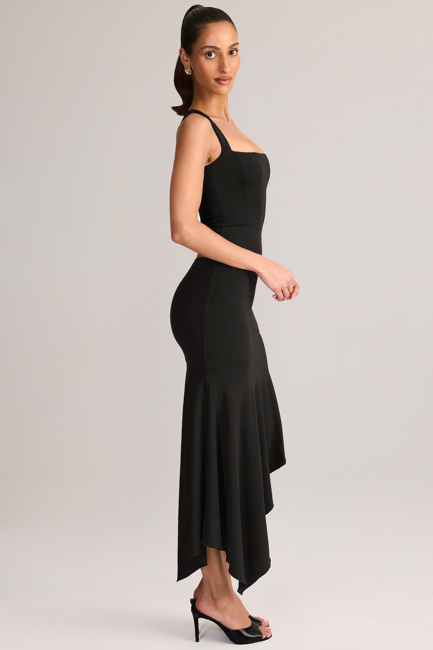 Modal Low-Rise Asymmetric Midaxi Skirt in Black