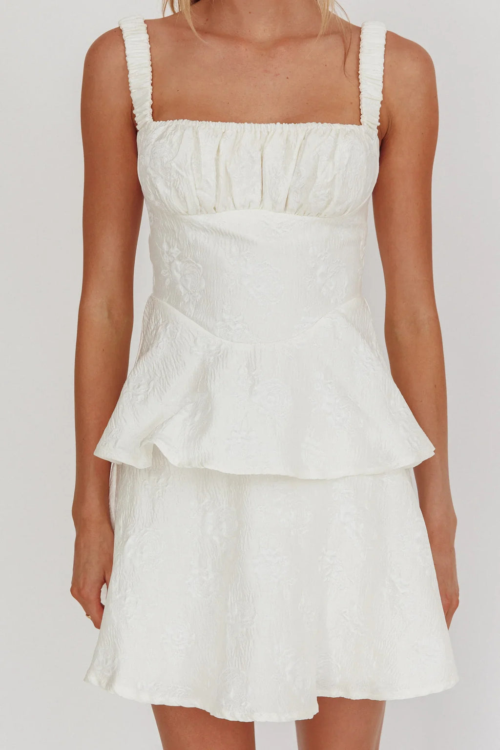 Provence Bloom Peplum Mini Dress Cream