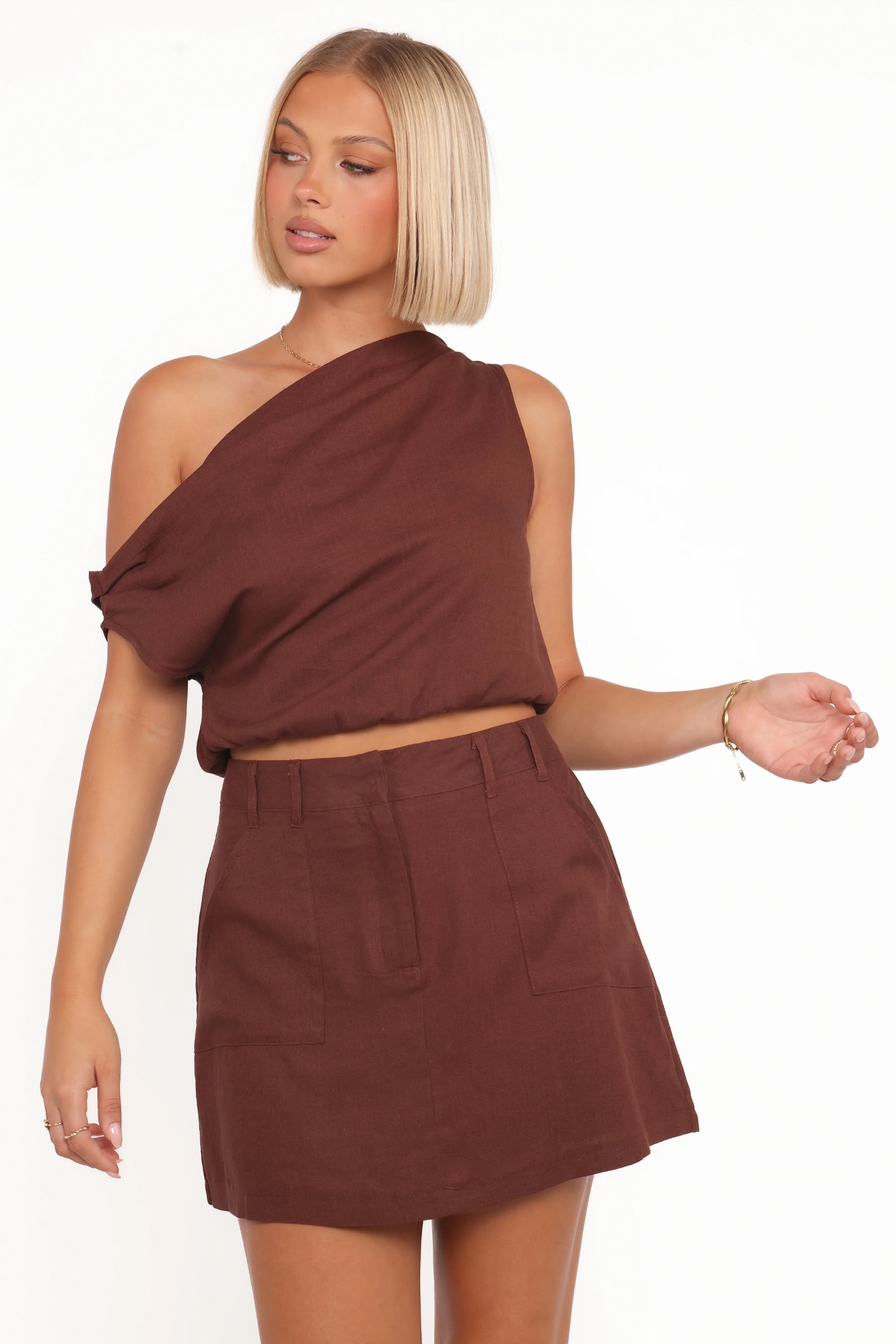 Shaw Off Shoulder Top - Chocolate Brown