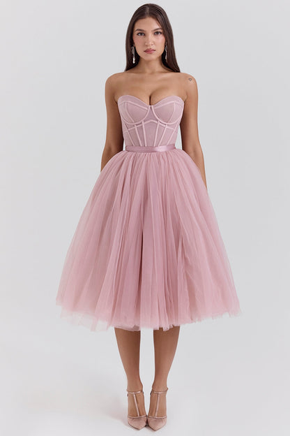 french rose tulle midi dress - sale