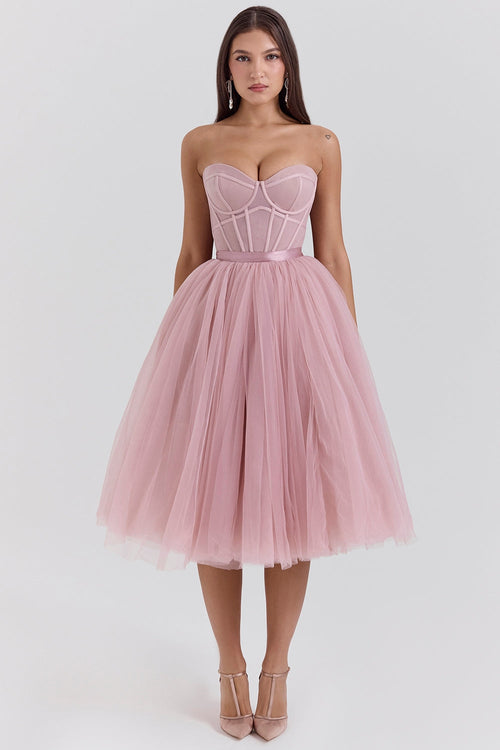 french rose tulle midi dress - sale