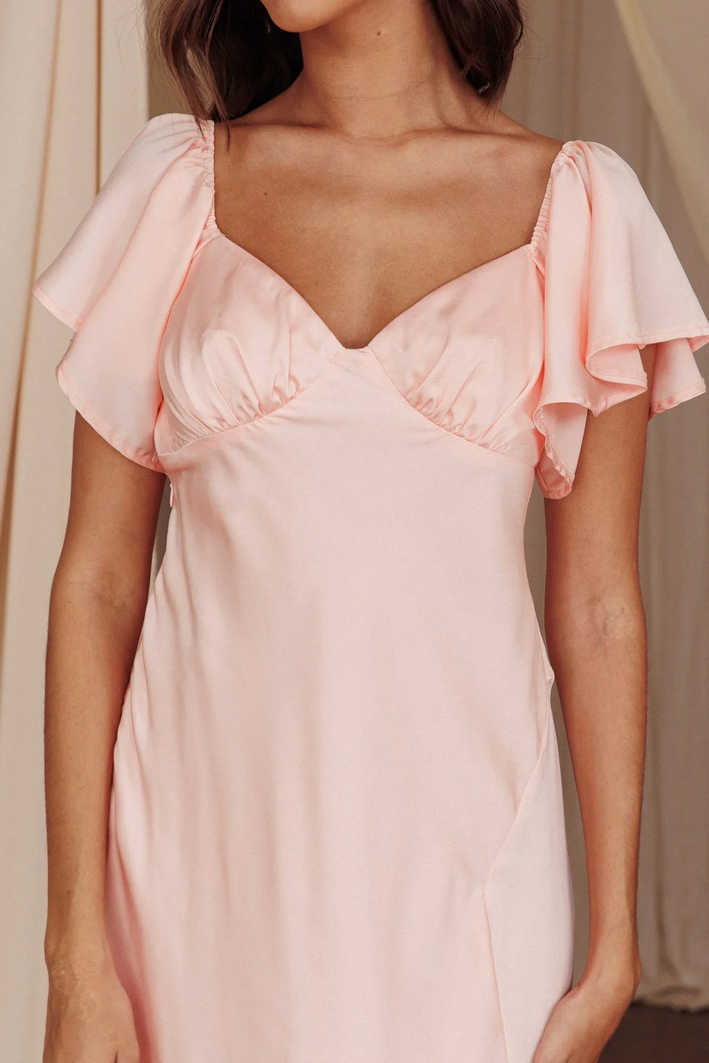 Park Avenue Flutter Sleeve Side Split Midi Dress Blush