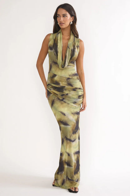Veya Sleeveless Cowl Maxi Dress Moss