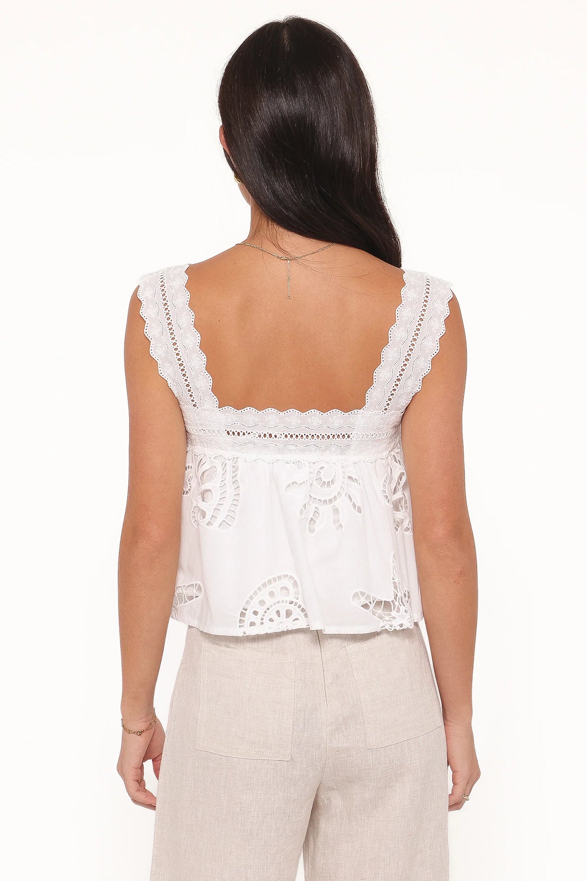 Aideen Eyelet Top - White Shell