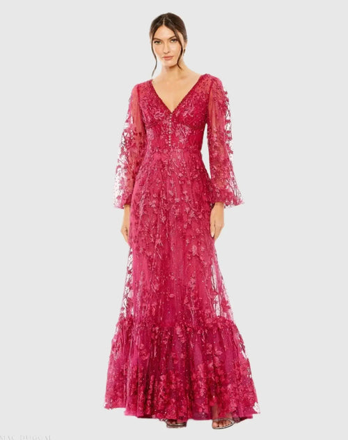 Puff Sleeve A-Line Embroidered Gown