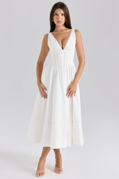 white stretch cotton midi sundress