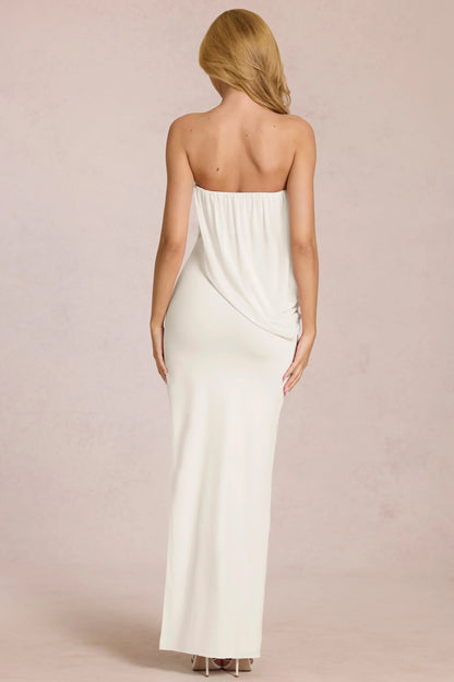Bandeau Draped Maxi Dress in Ivory
