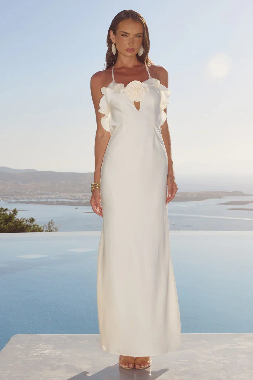 AVALEE FRILL TRIM MAXI DRESS - IVORY