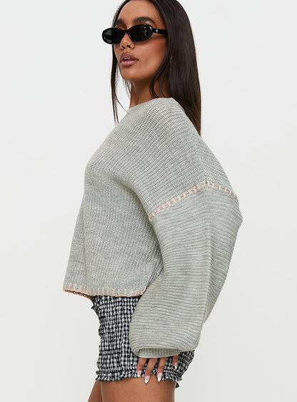 Baby I'm Back Knit Sweater Grey / Pink