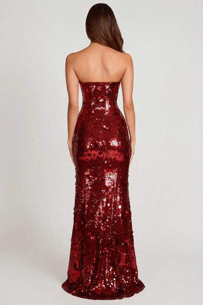 3D Embellished Bandeau Maxi Dress in Red