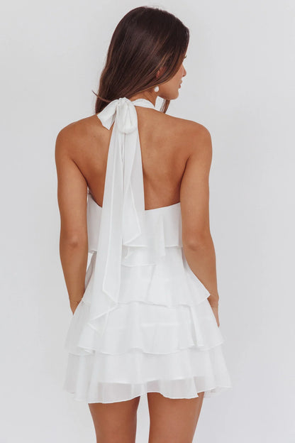 Southern Belles Halterneck Ruffle Mini Dress White