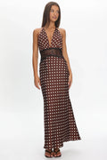Tarly Lace Waist Halter Maxi Dress Polka Dot Chocolate