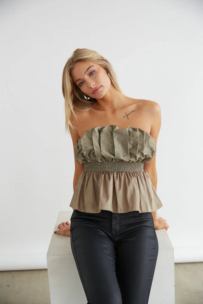 Gracie Strapless Taffeta Peplum Top