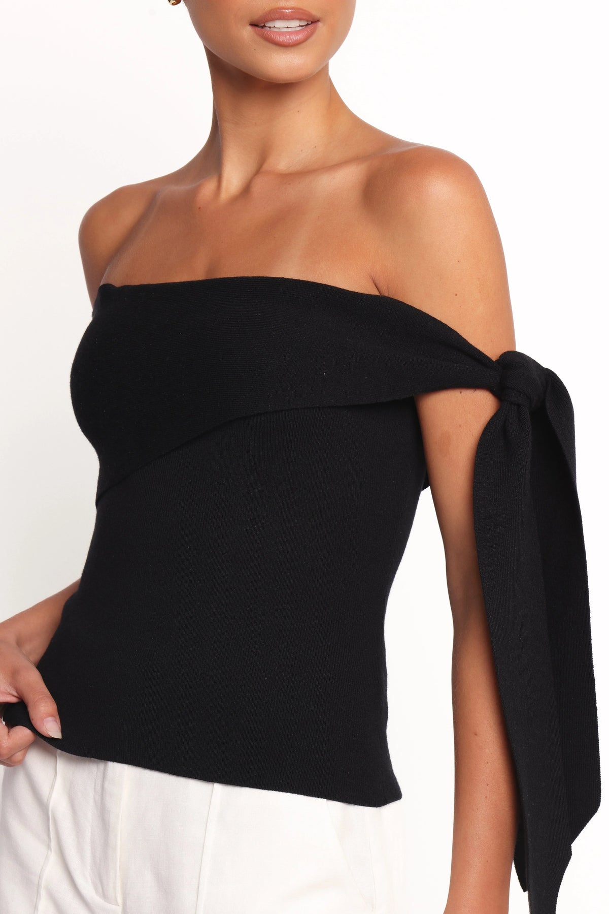 Charama Off Shoulder Knit Top - Black