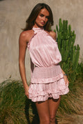 POPPY HIGH NECK RUFFLE MINI DRESS - PETAL