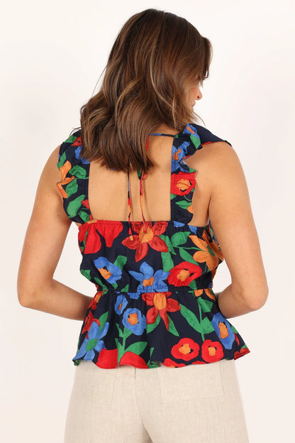 Patrice Frill Peplum Top - Navy Blue