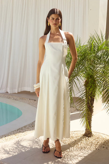 ASTRID HALTER MIDI DRESS - WHITE