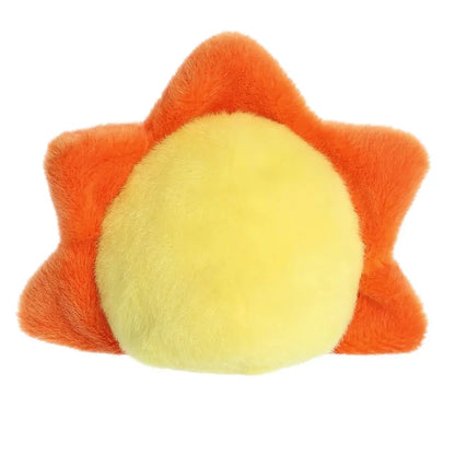 Star-shaped plush toy with a yellow center and orange outer shell on a white background