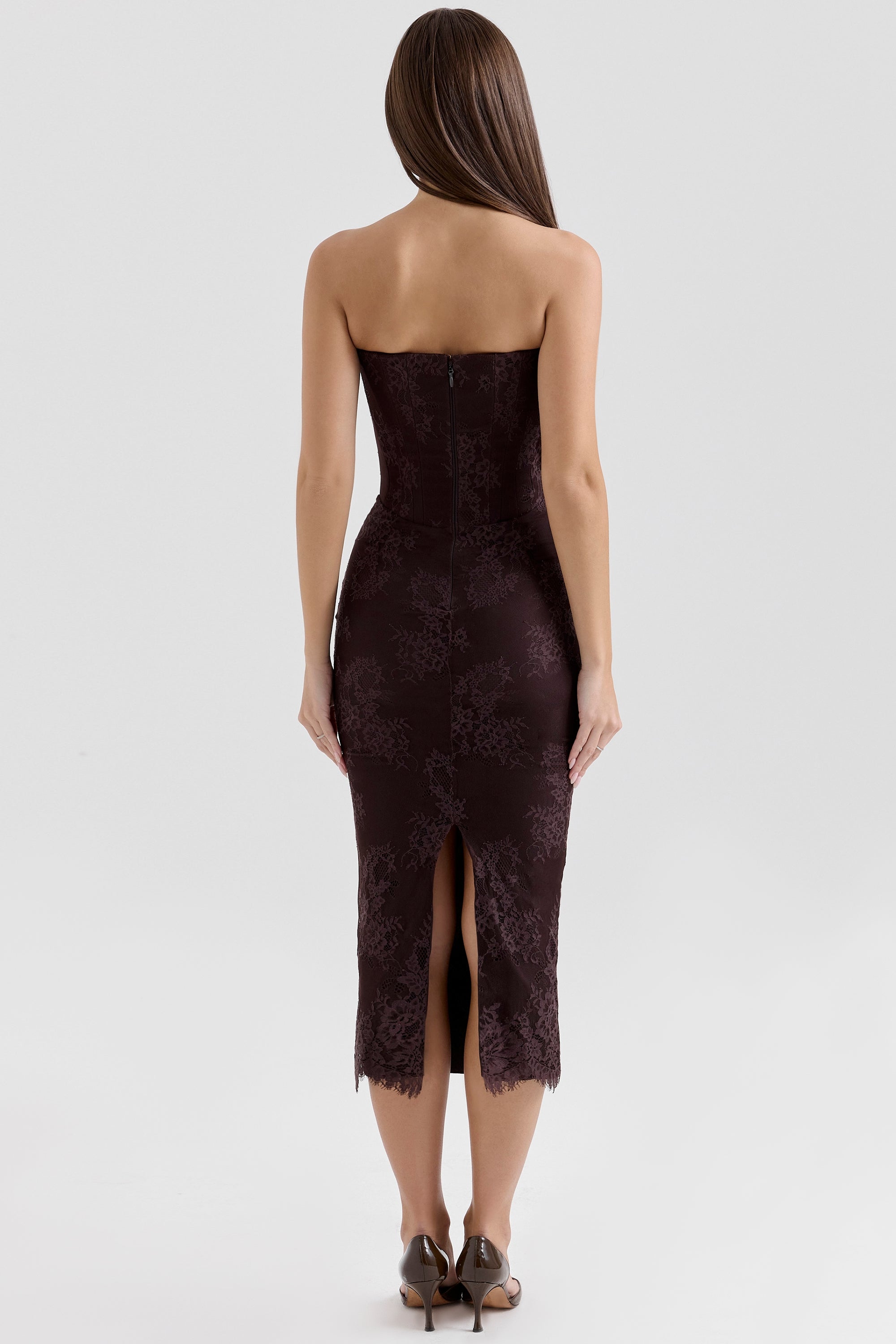 bitter chocolate lace corset midi dress & bolero