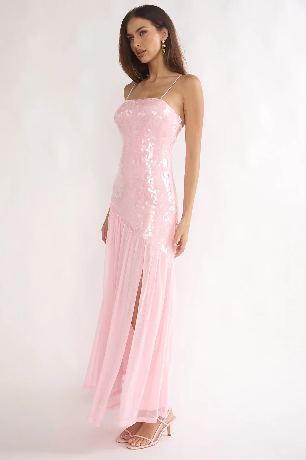 Azure Sun Drop Waist Split Maxi Dress Sequin Pink