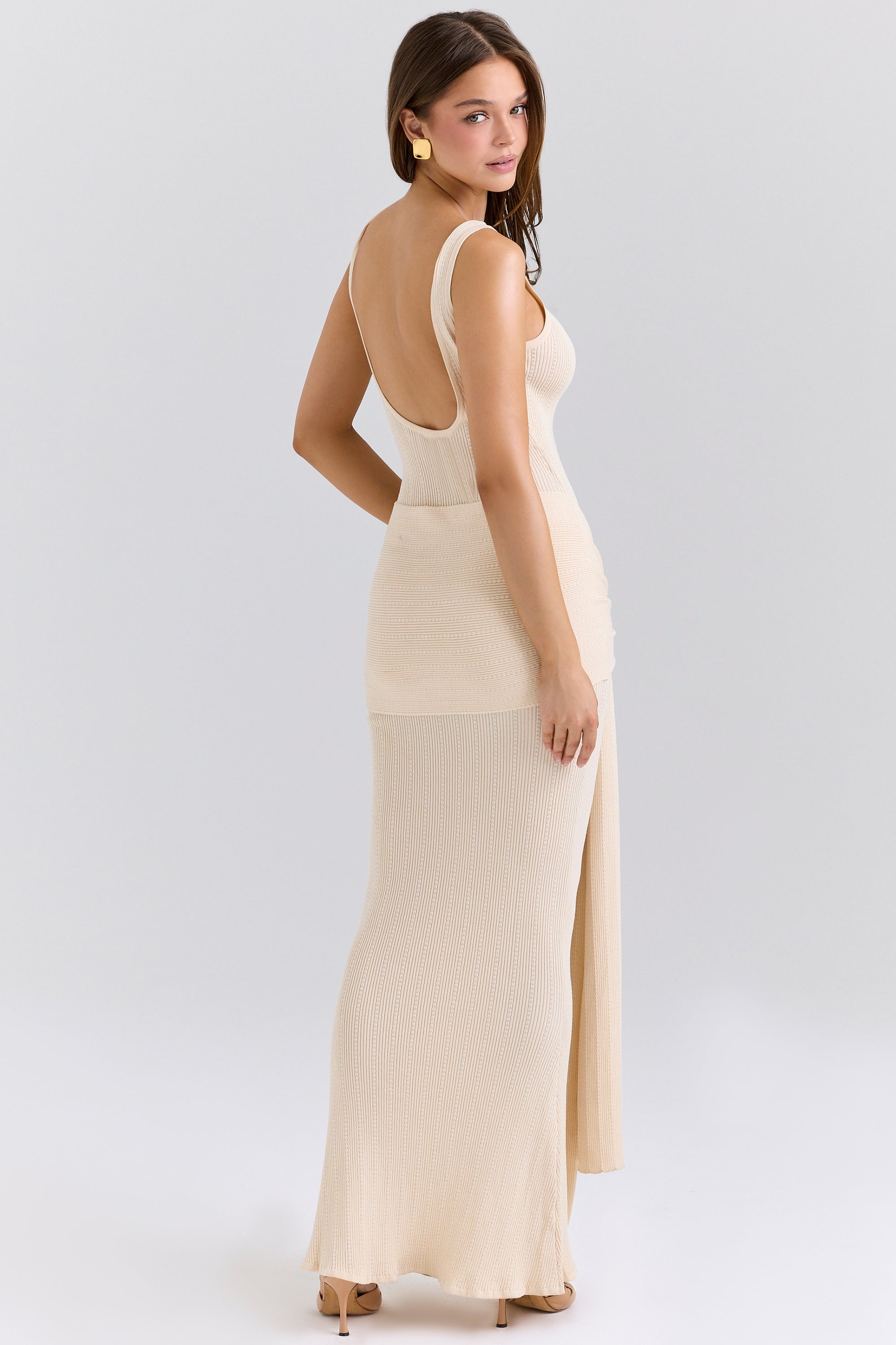 champagne waterfall maxi dress