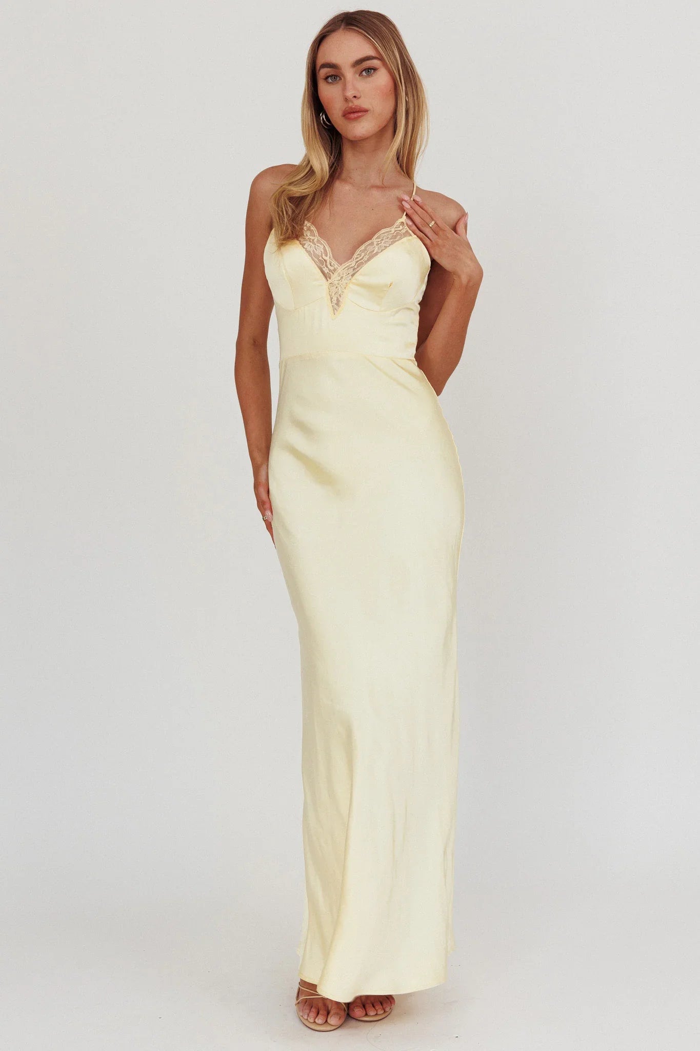 Summer Of Love Lace Trim Maxi Dress Lemon