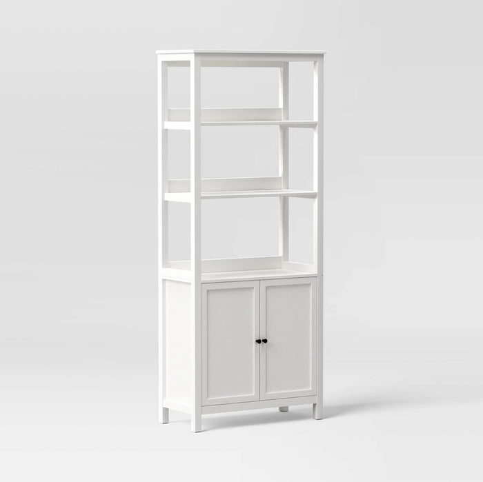 72" Bookcase Traditional With Three Open Shelves and Cabinet Classic - White - Wichita Home Outlet