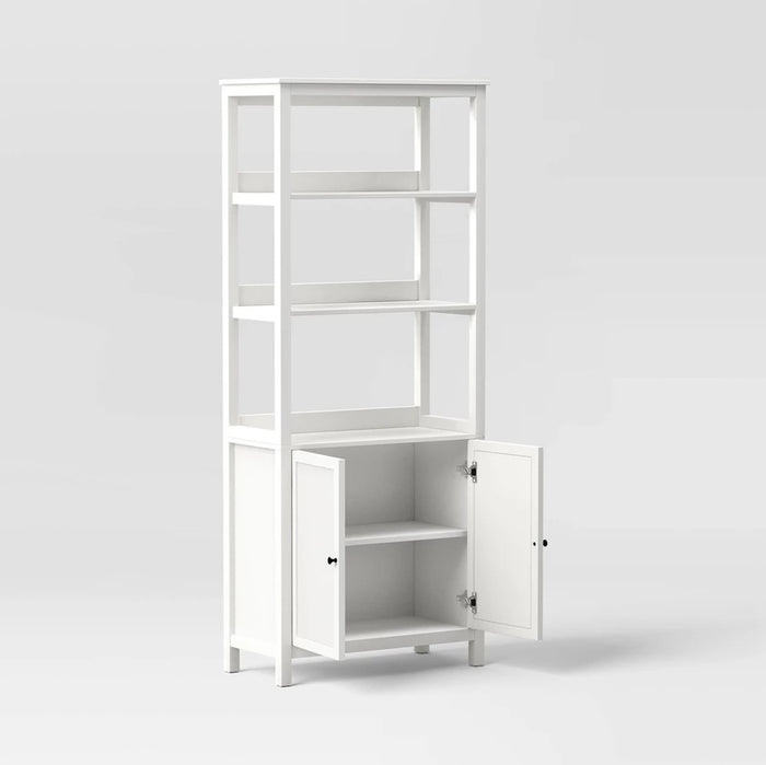 72" Bookcase Traditional With Three Open Shelves and Cabinet Classic - White - Wichita Home Outlet