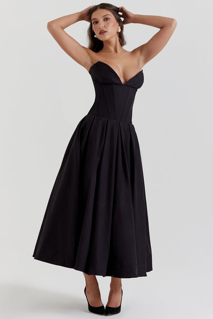 black strapless midi dress