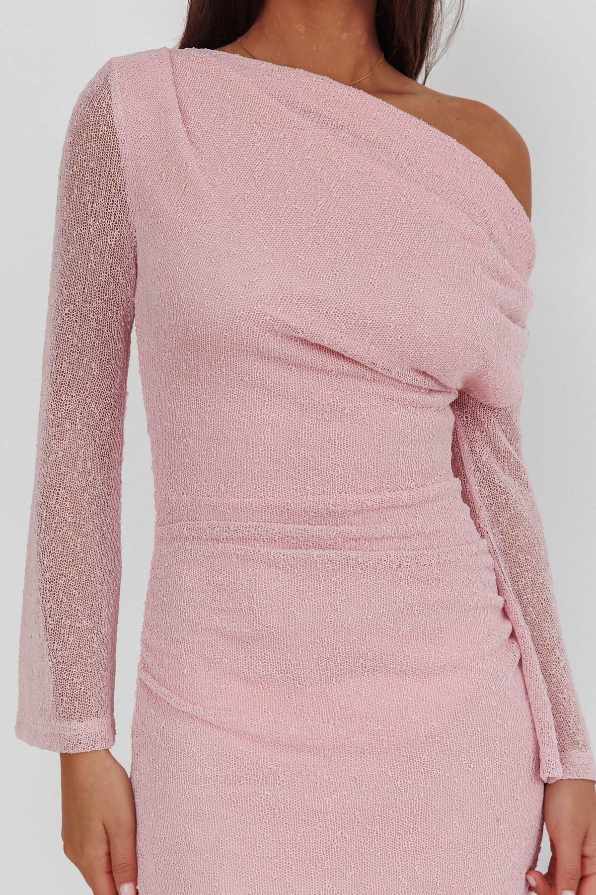 Alivya Asymmetric Neckline Knit Maxi Dress Pink