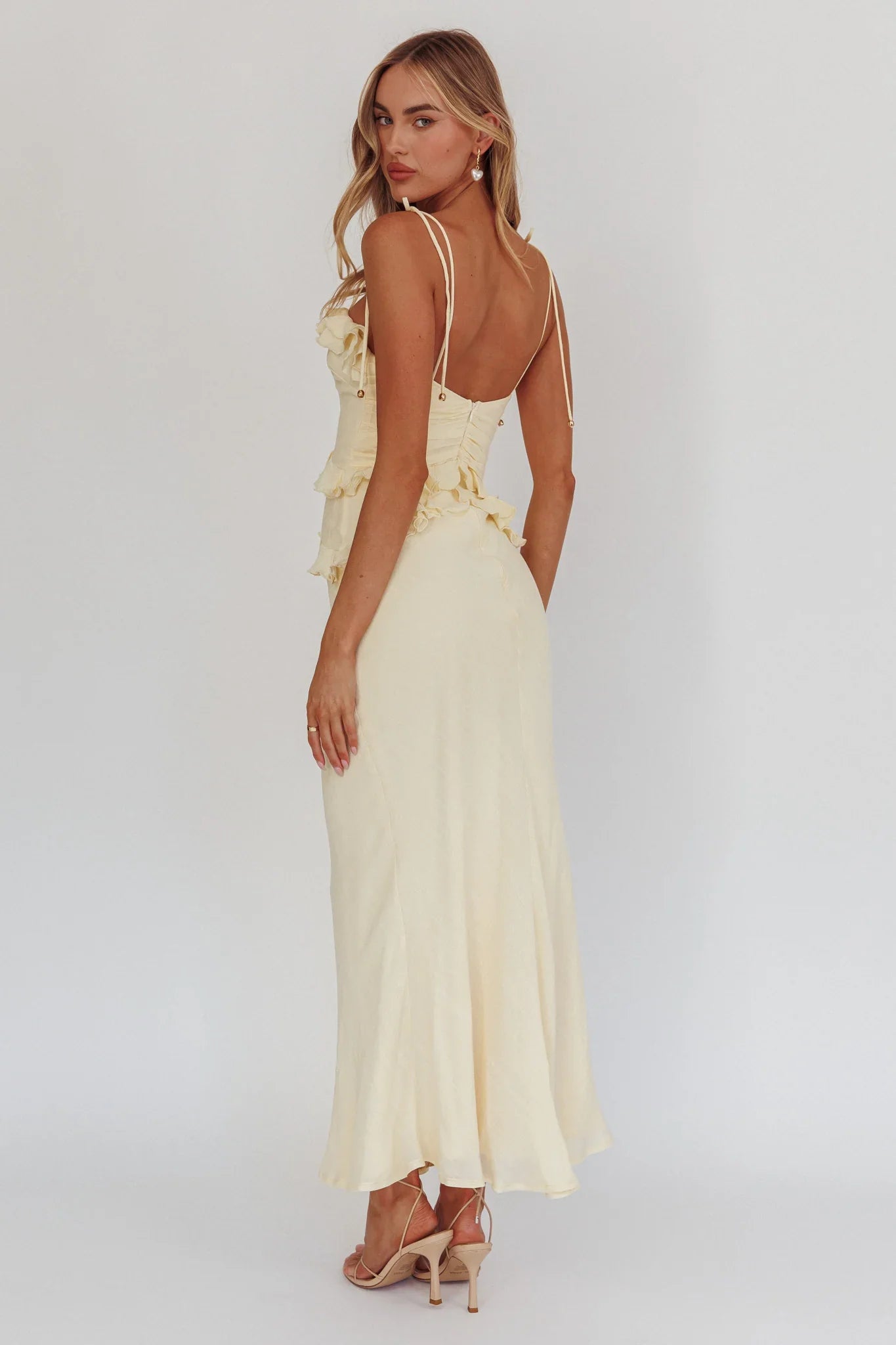 On A Roll Frill Trim Maxi Dress Yellow