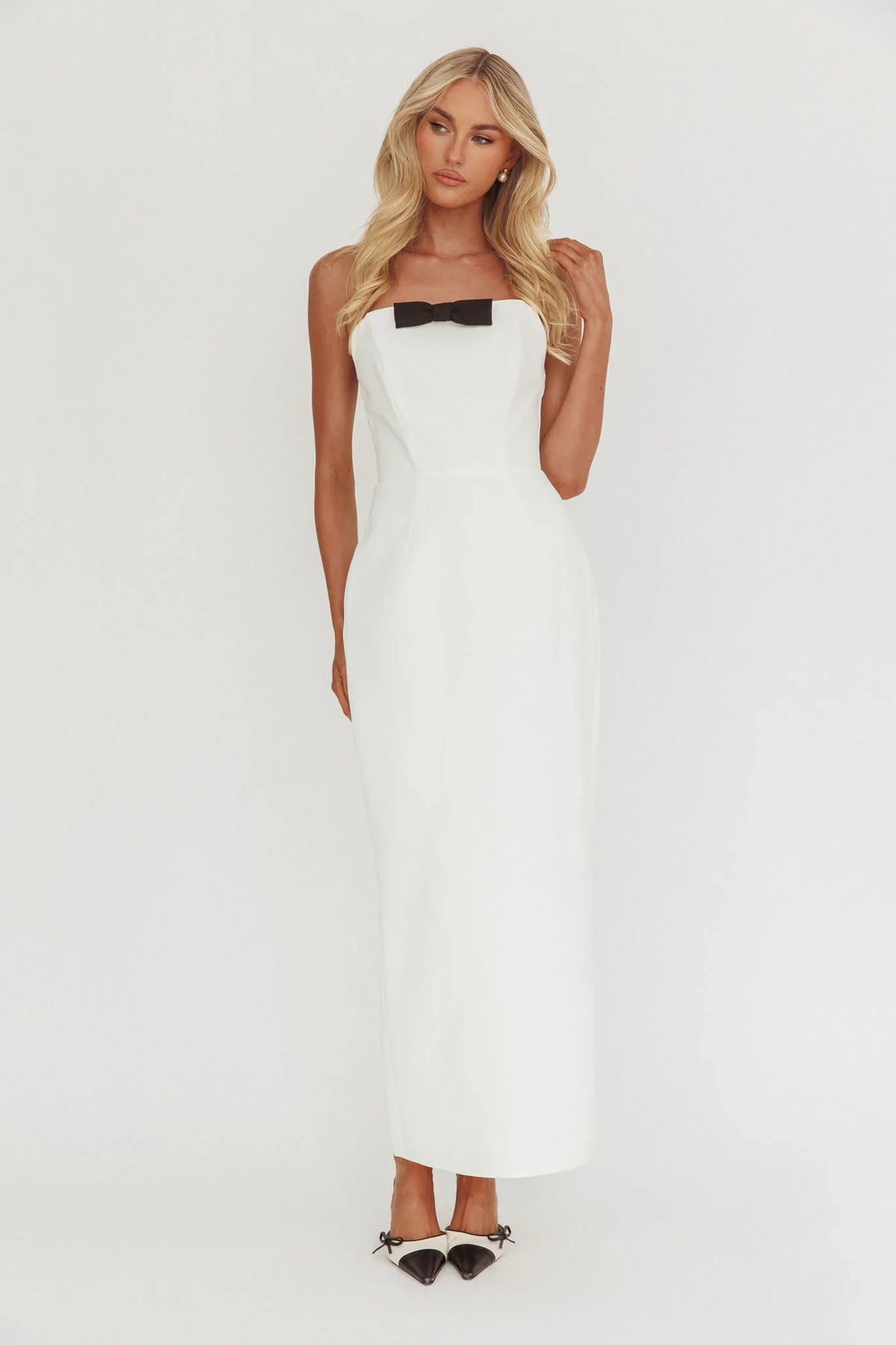 Cocktail Party Strapless Bow Bust Maxi Dress White