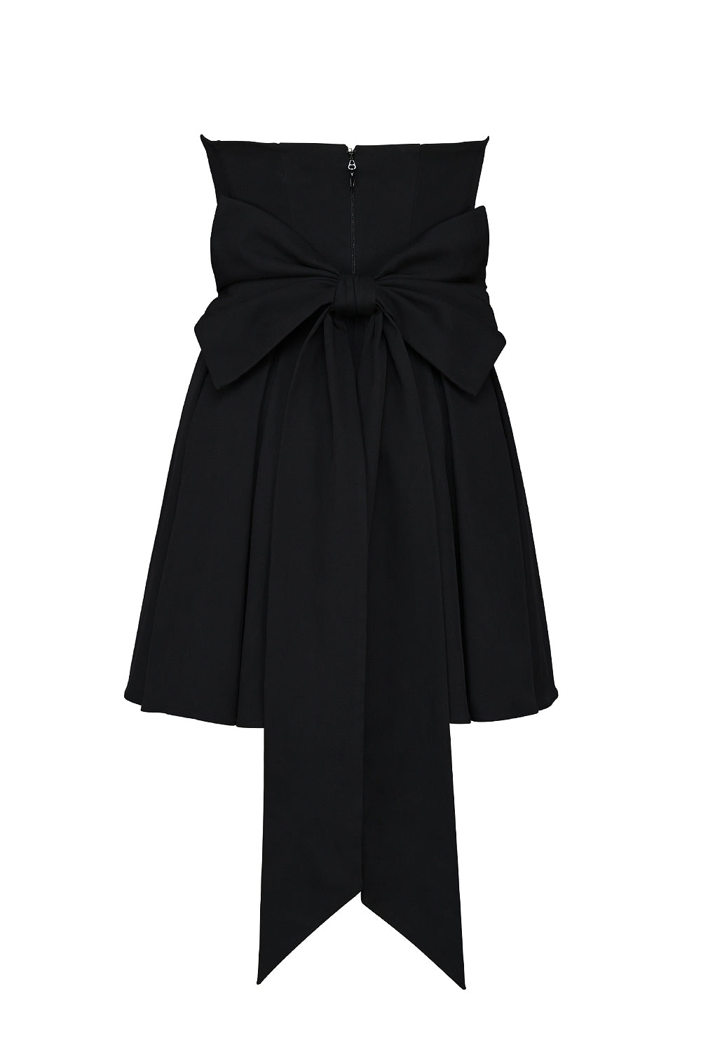 black strapless detachable bow mini dress