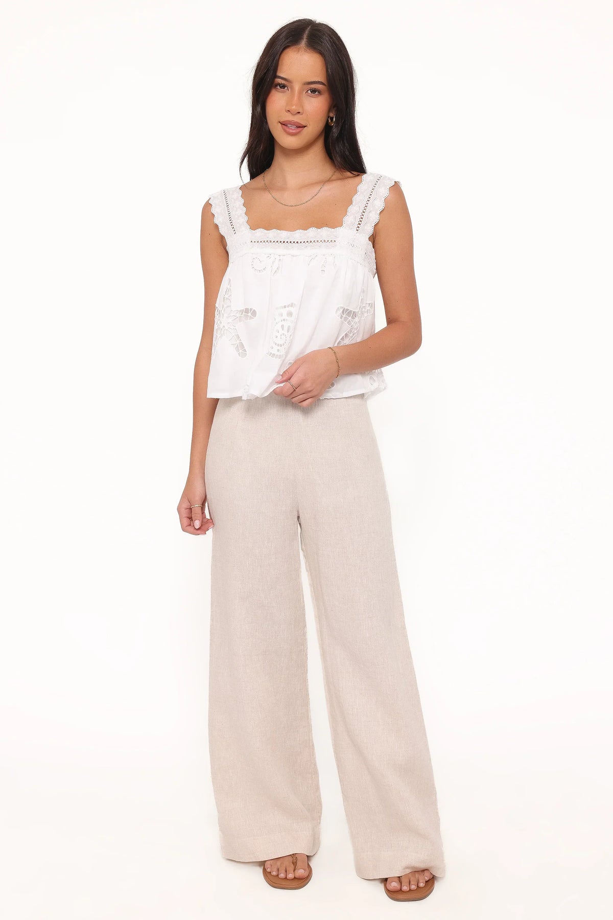 Aideen Eyelet Top - White Shell