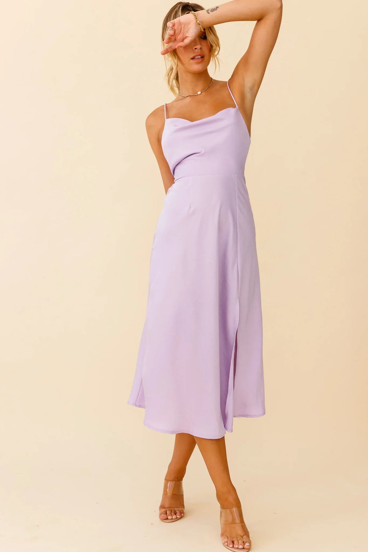 Suki Front Split Midi Dress Lilac